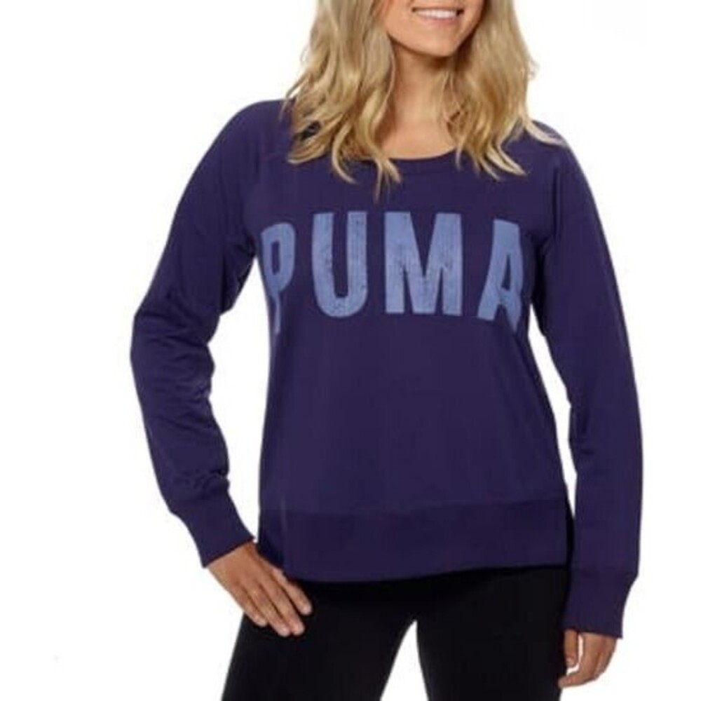 PUMA Ladies' Fleece Crewneck Pullover, Purple, Size L Spellout